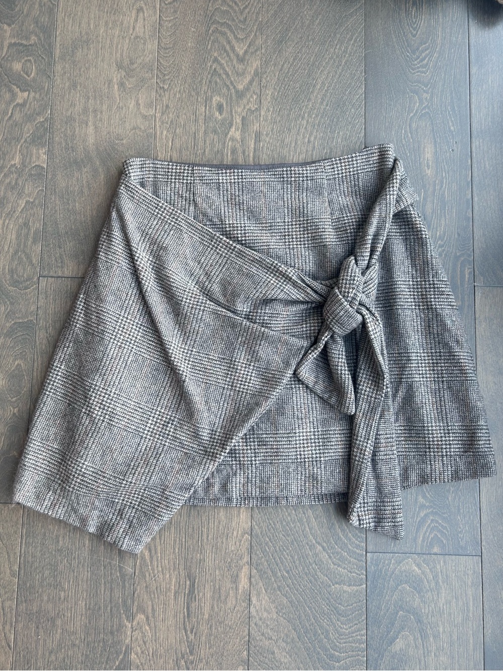 Wilfred Gray Plaid Asymmetrical Wrap Skirt with Side Knot Wool